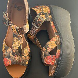 Dr. Martens Adaya Tattoo Koi Fish Floral Wedge Sandals Size US 9 / UK 7